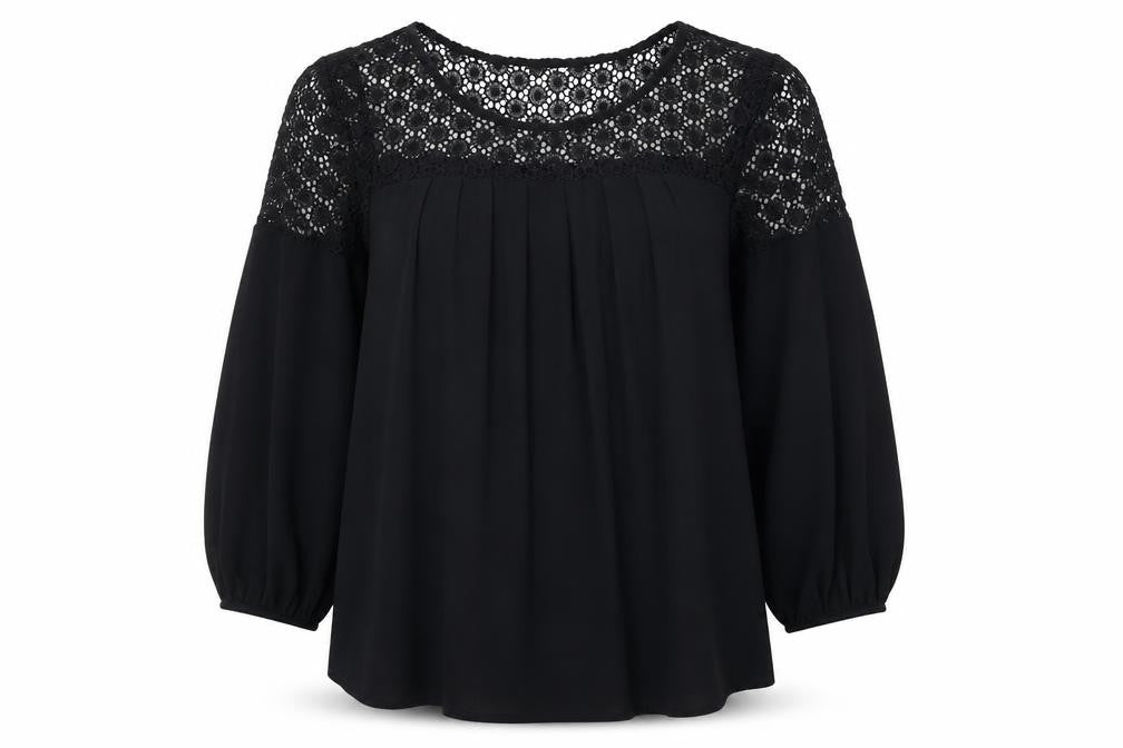 Limited Edition Womens Black Polyester Basic Blouse Size 10 Scoop Neck - Lace Detail
