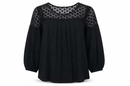 Limited Edition Womens Black Polyester Basic Blouse Size 10 Scoop Neck - Lace Detail