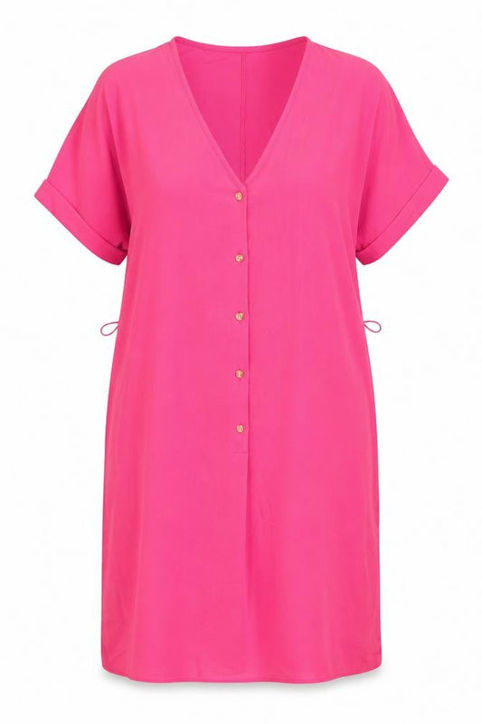 Wallis Womens Pink Polyester Shift Size 10 V-Neck Button