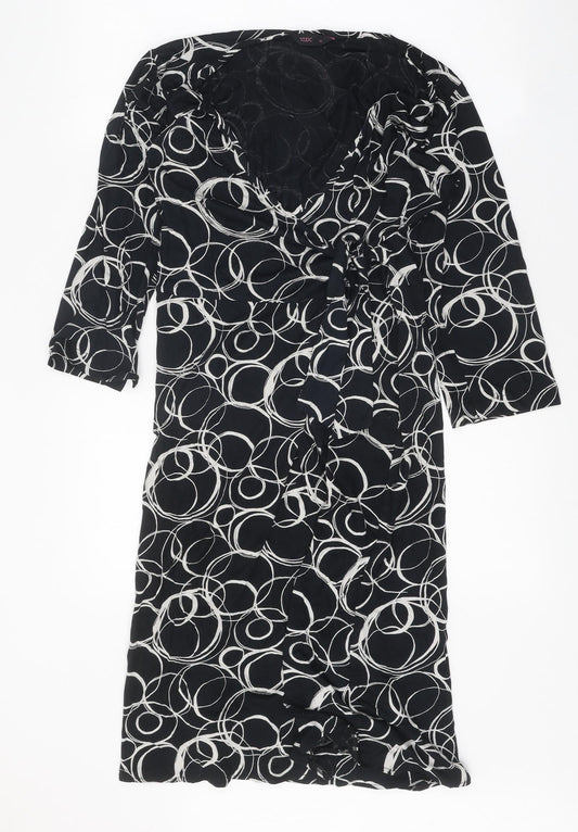 Toxic Womens Black Geometric Polyester Sheath Size 14 V-Neck Tie