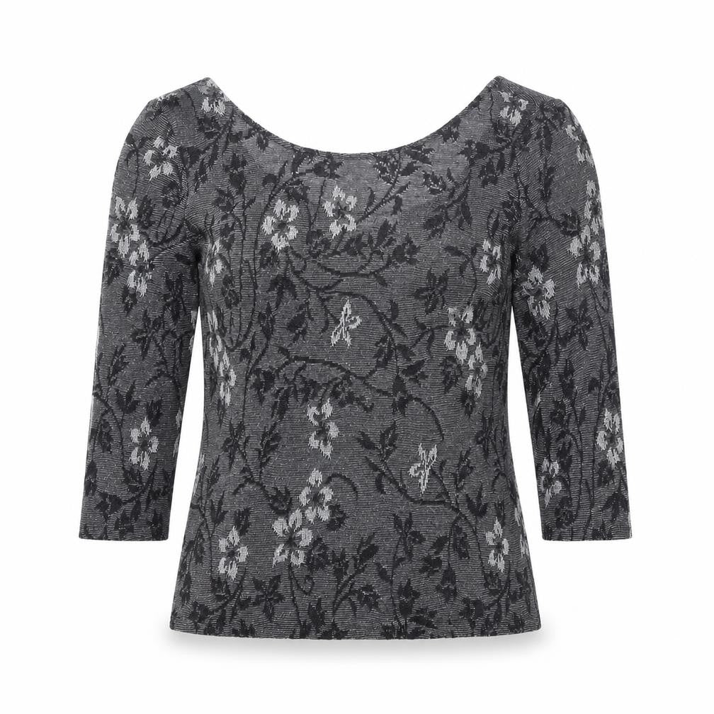 Oasis Womens Grey Floral Acrylic Basic T-Shirt Size M Round Neck