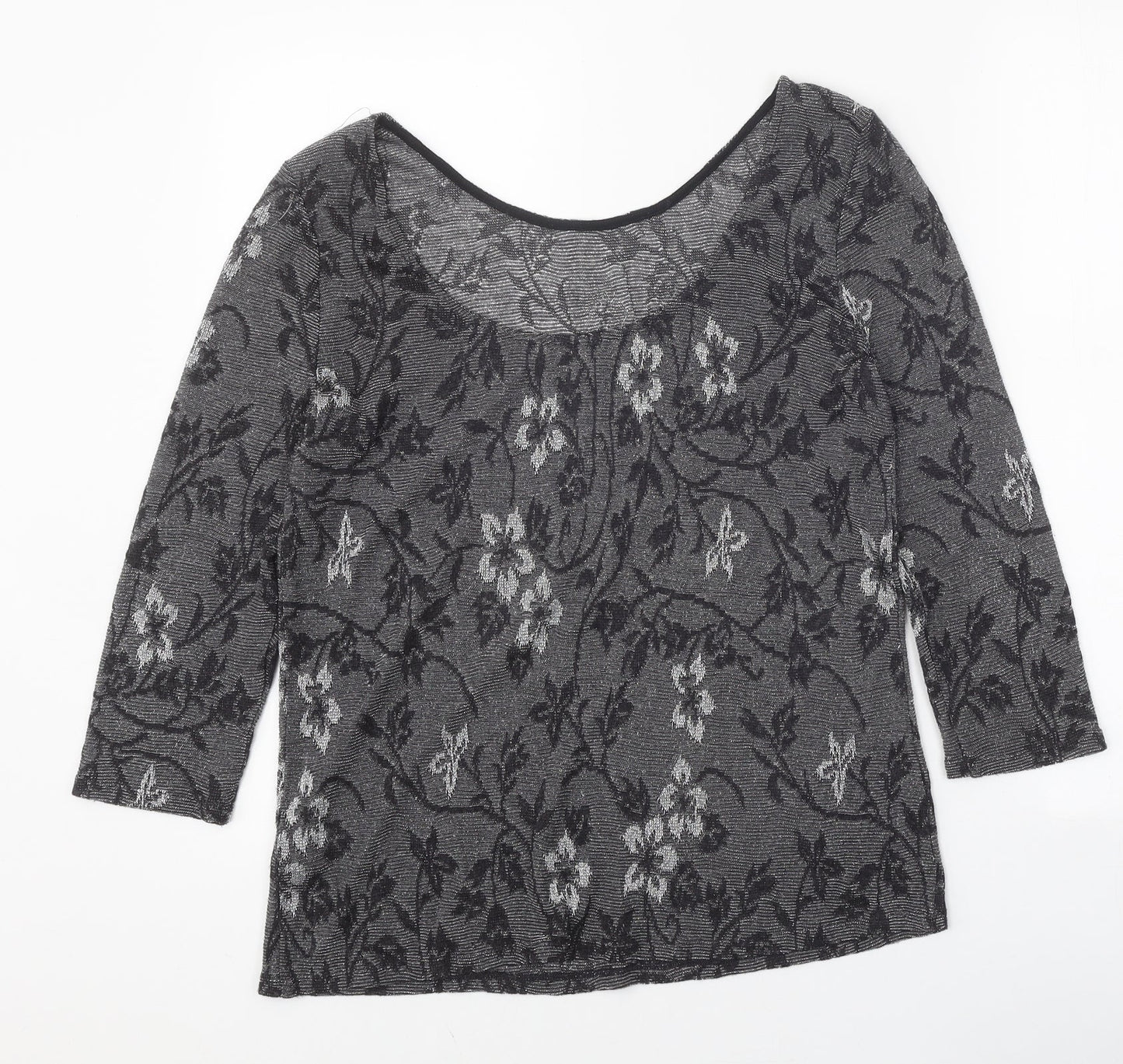 Oasis Womens Grey Floral Acrylic Basic T-Shirt Size M Round Neck