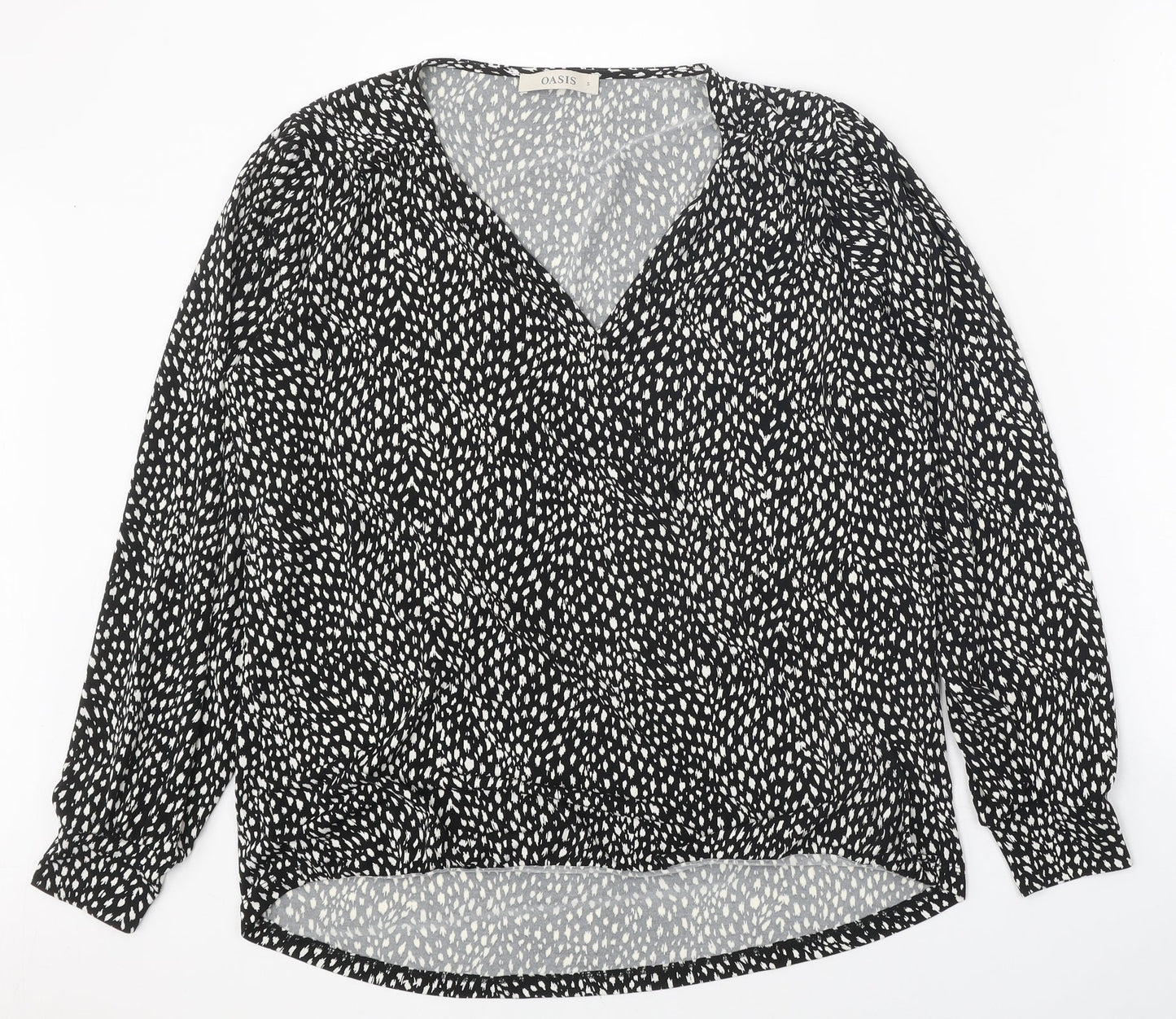Oasis Womens Black Geometric Polyester Basic Blouse Size S V-Neck