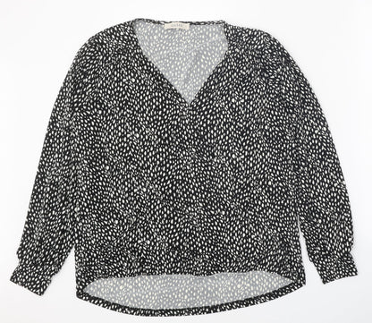 Oasis Womens Black Geometric Polyester Basic Blouse Size S V-Neck