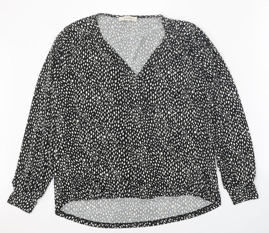 Oasis Womens Black Geometric Polyester Basic Blouse Size S V-Neck