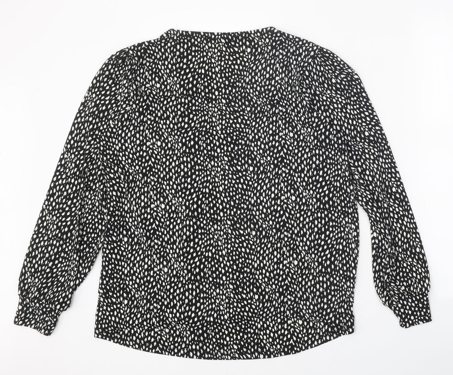 Oasis Womens Black Geometric Polyester Basic Blouse Size S V-Neck