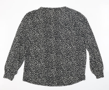 Oasis Womens Black Geometric Polyester Basic Blouse Size S V-Neck