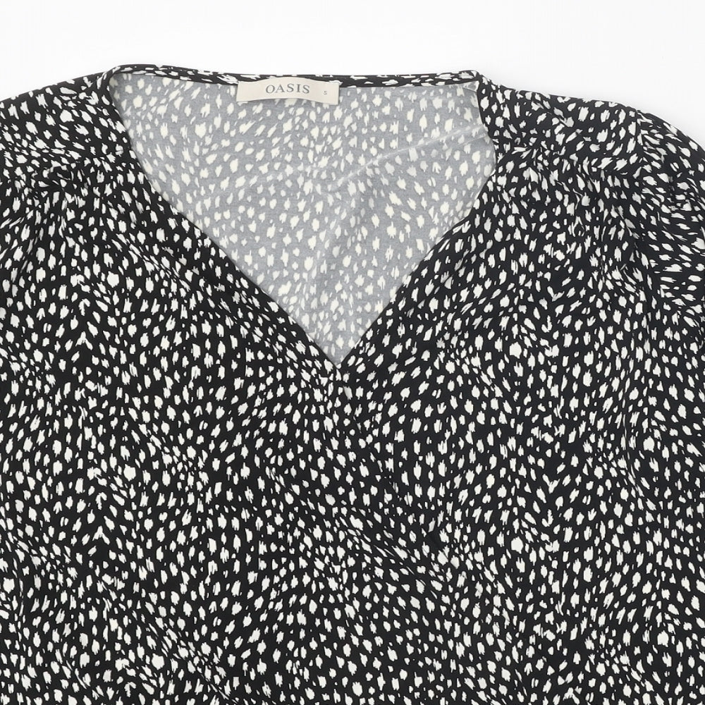Oasis Womens Black Geometric Polyester Basic Blouse Size S V-Neck