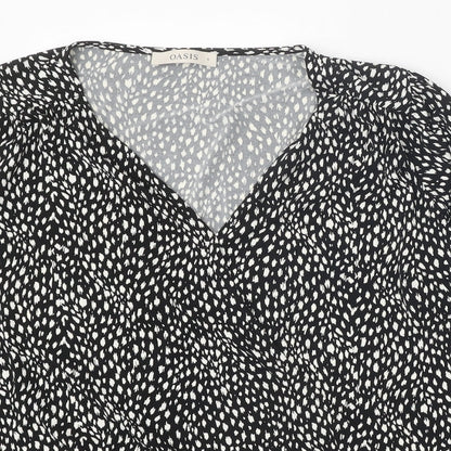 Oasis Womens Black Geometric Polyester Basic Blouse Size S V-Neck