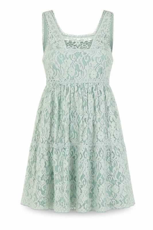 New Look Womens Green Cotton Skater Dress Size 8 Scoop Neck Pullover