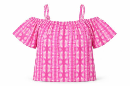 Papaya Womens Pink Geometric Polyester Basic Blouse Size 14 Square Neck - Cold Shoulder