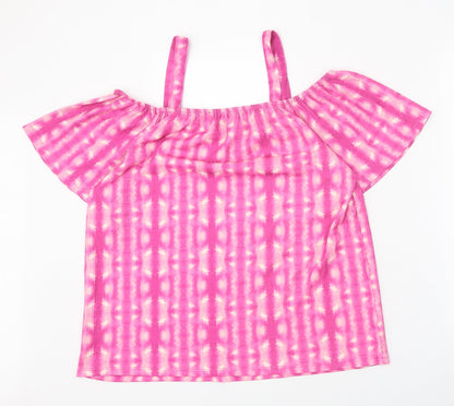 Papaya Womens Pink Geometric Polyester Basic Blouse Size 14 Square Neck - Cold Shoulder