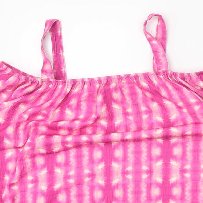 Papaya Womens Pink Geometric Polyester Basic Blouse Size 14 Square Neck - Cold Shoulder