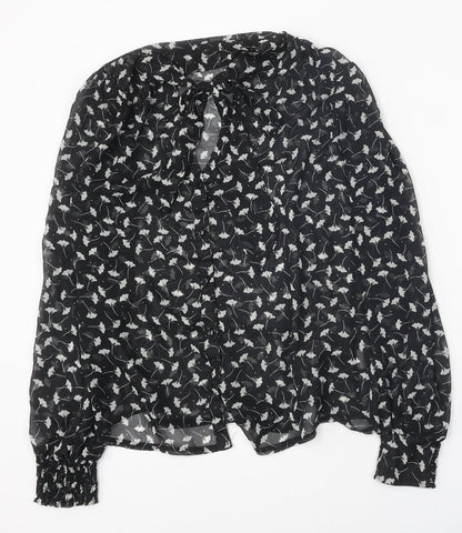 Atmosphere Womens Black Geometric Polyester Basic Button-Up Size 10 V-Neck