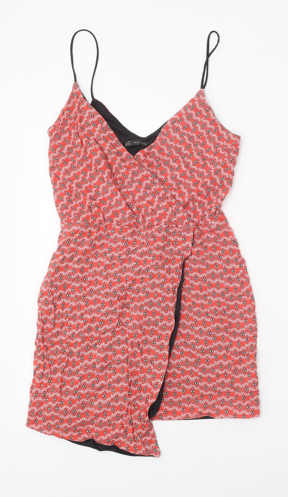 Trafaluc Womens Red Geometric Viscose Mini Size XS V-Neck Pullover