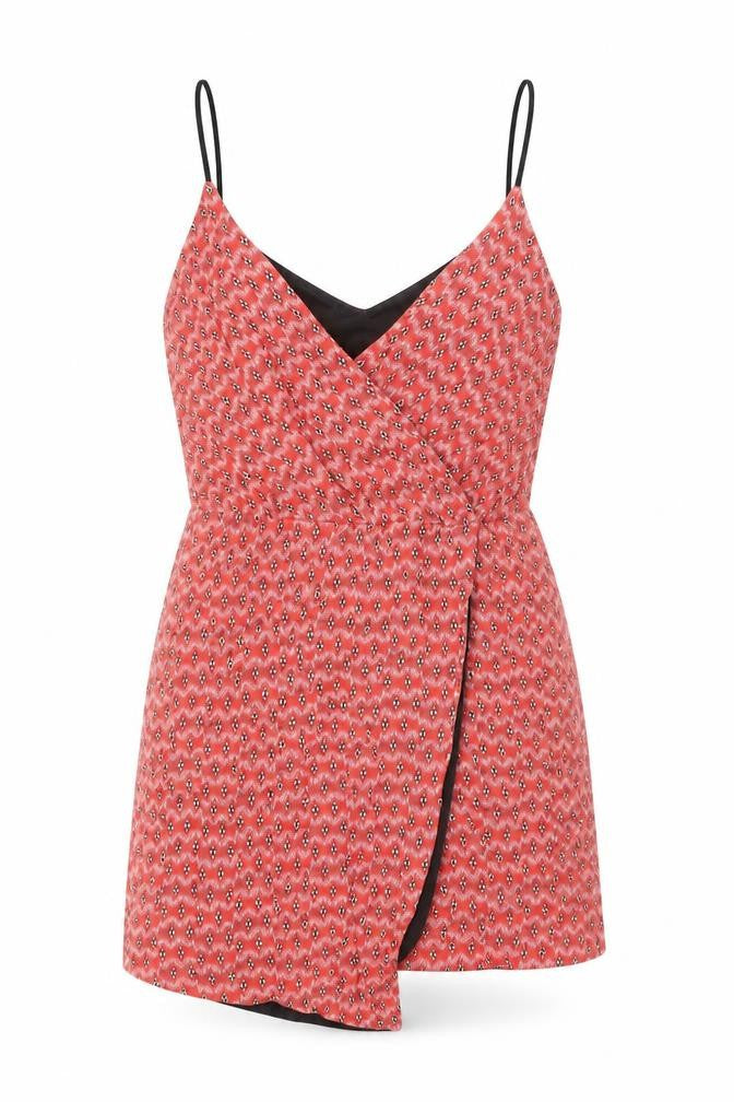 Trafaluc Womens Red Geometric Viscose Mini Size XS V-Neck Pullover