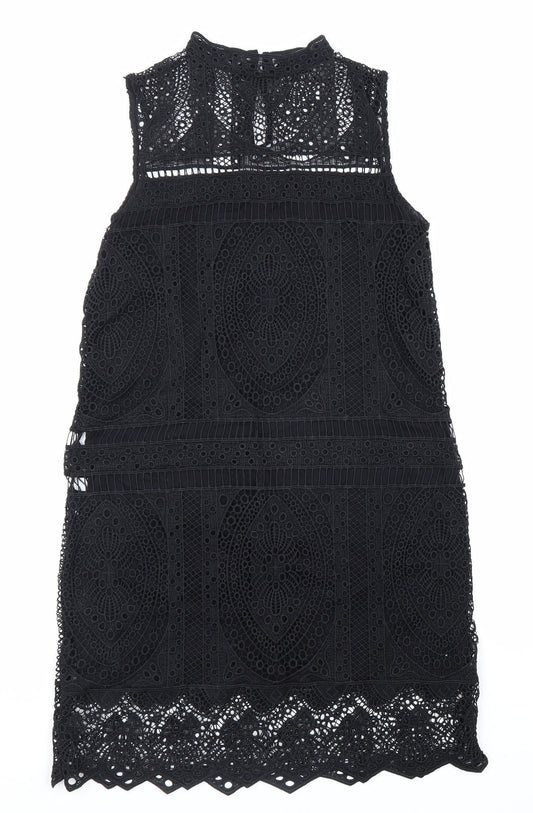 MNG Womens Black Polyester Sheath Size S Mock Neck Button