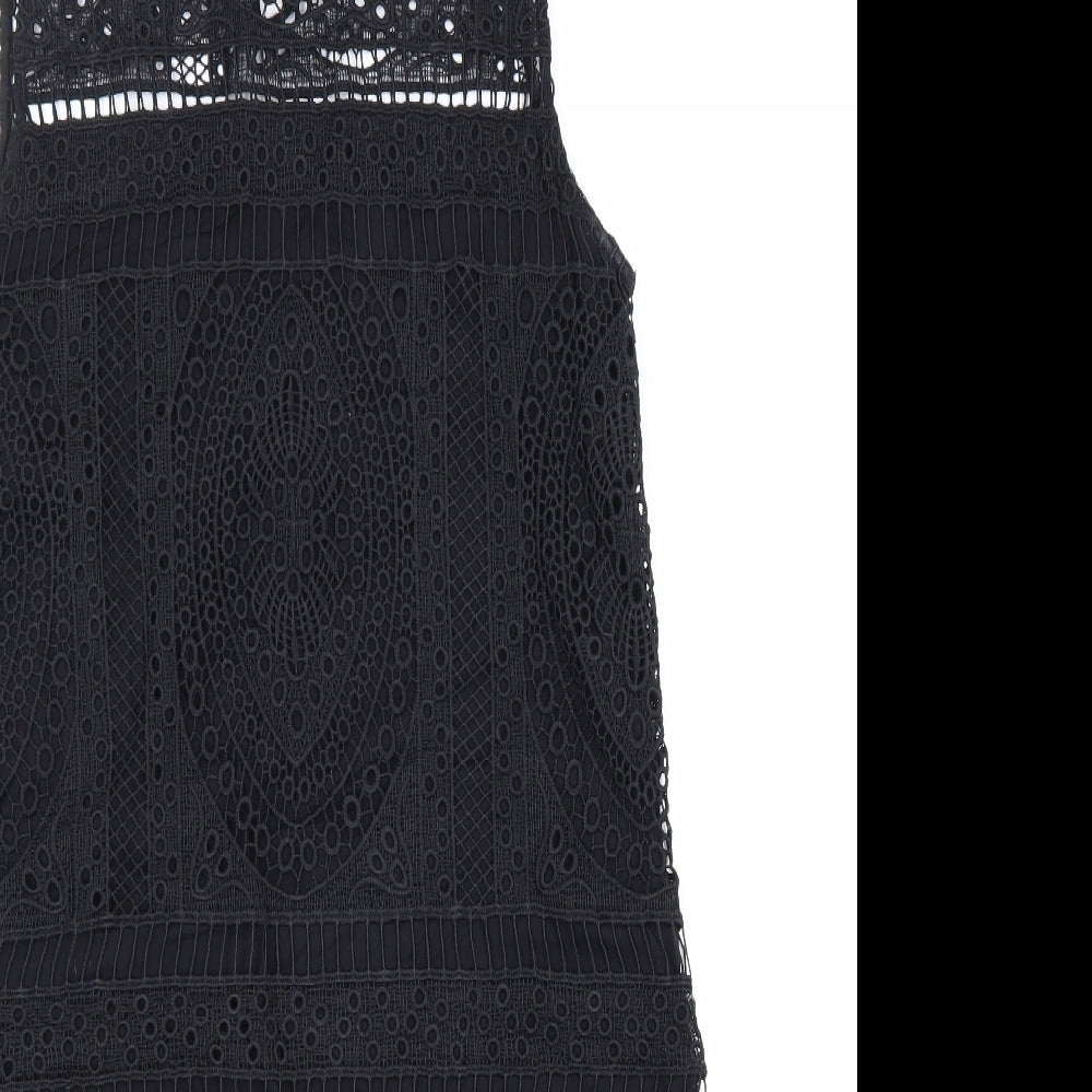 MNG Womens Black Polyester Sheath Size S Mock Neck Button