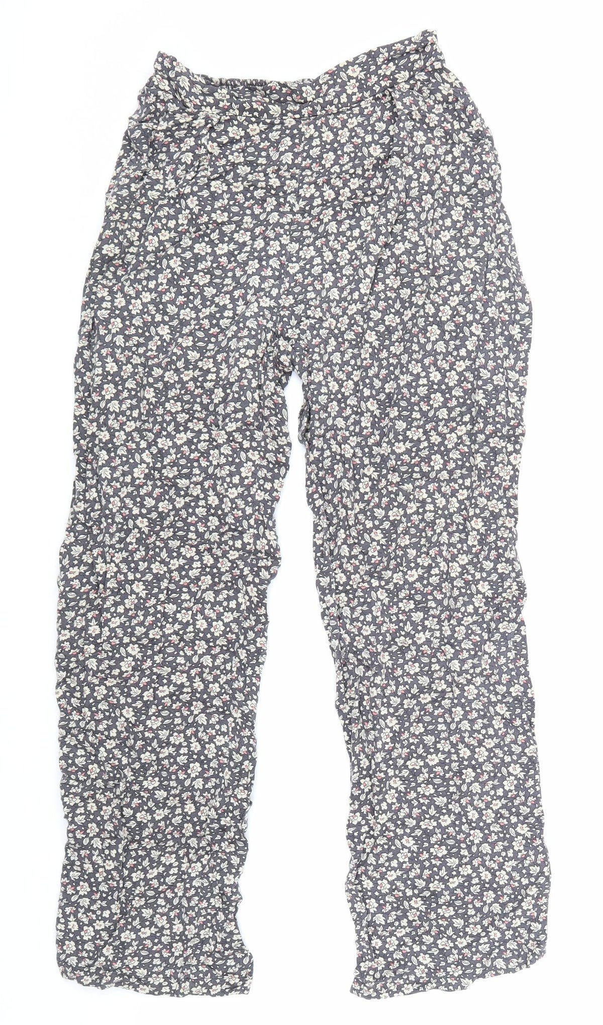 Preworn Womens Grey Floral Viscose Trousers Size 2XS L24 in Regular