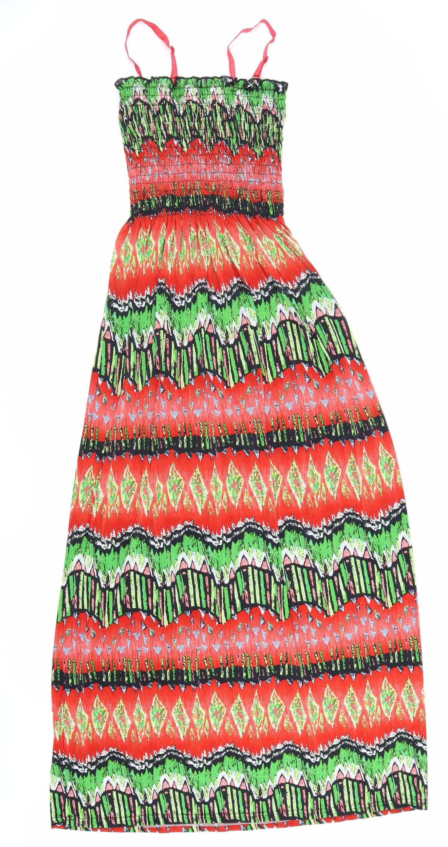 Stacy B Womens Multicoloured Geometric Polyester Maxi Size S Square Neck Pullover