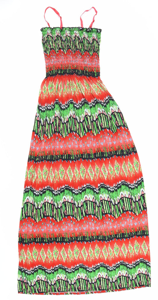 Stacy B Womens Multicoloured Geometric Polyester Maxi Size S Square Neck Pullover