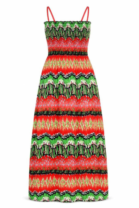 Stacy B Womens Multicoloured Geometric Polyester Maxi Size S Square Neck Pullover