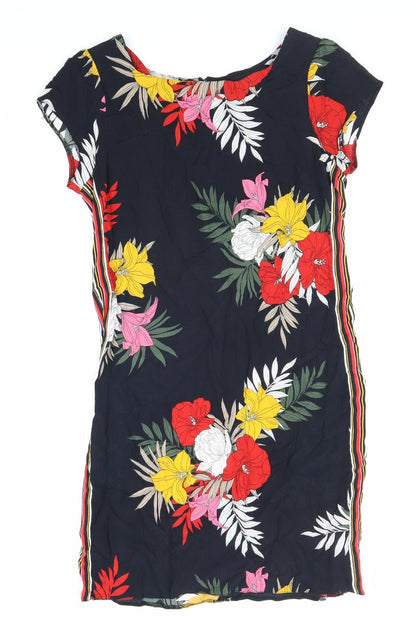 Dorothy Perkins Womens Black Floral Polyester Shift Size 10 Boat Neck Zip