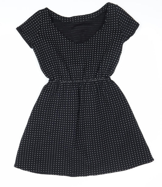 Bowes Threads Womens Black Geometric 100% Cotton Fit & Flare Size XS Scoop Neck Pullover
