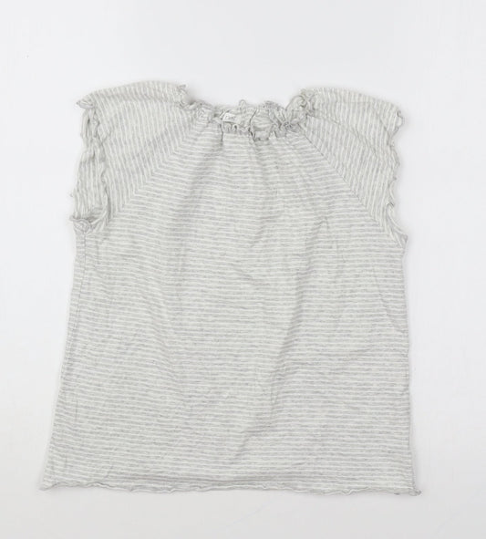 NEXT Girls Grey Striped Cotton Basic T-Shirt Size 12 Years Round Neck Pullover