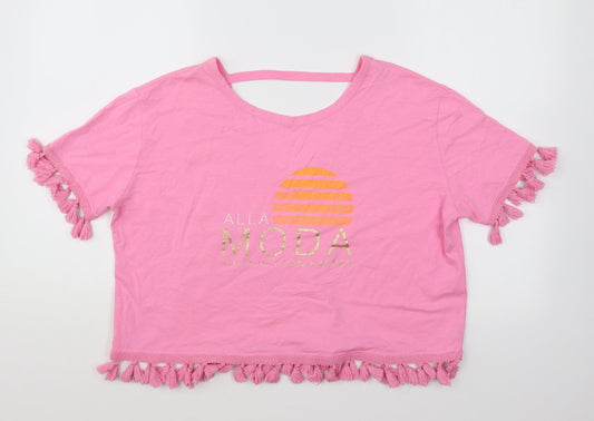 River Island Womens Pink Cotton Cropped T-Shirt Size 8 Round Neck - Alla Moda