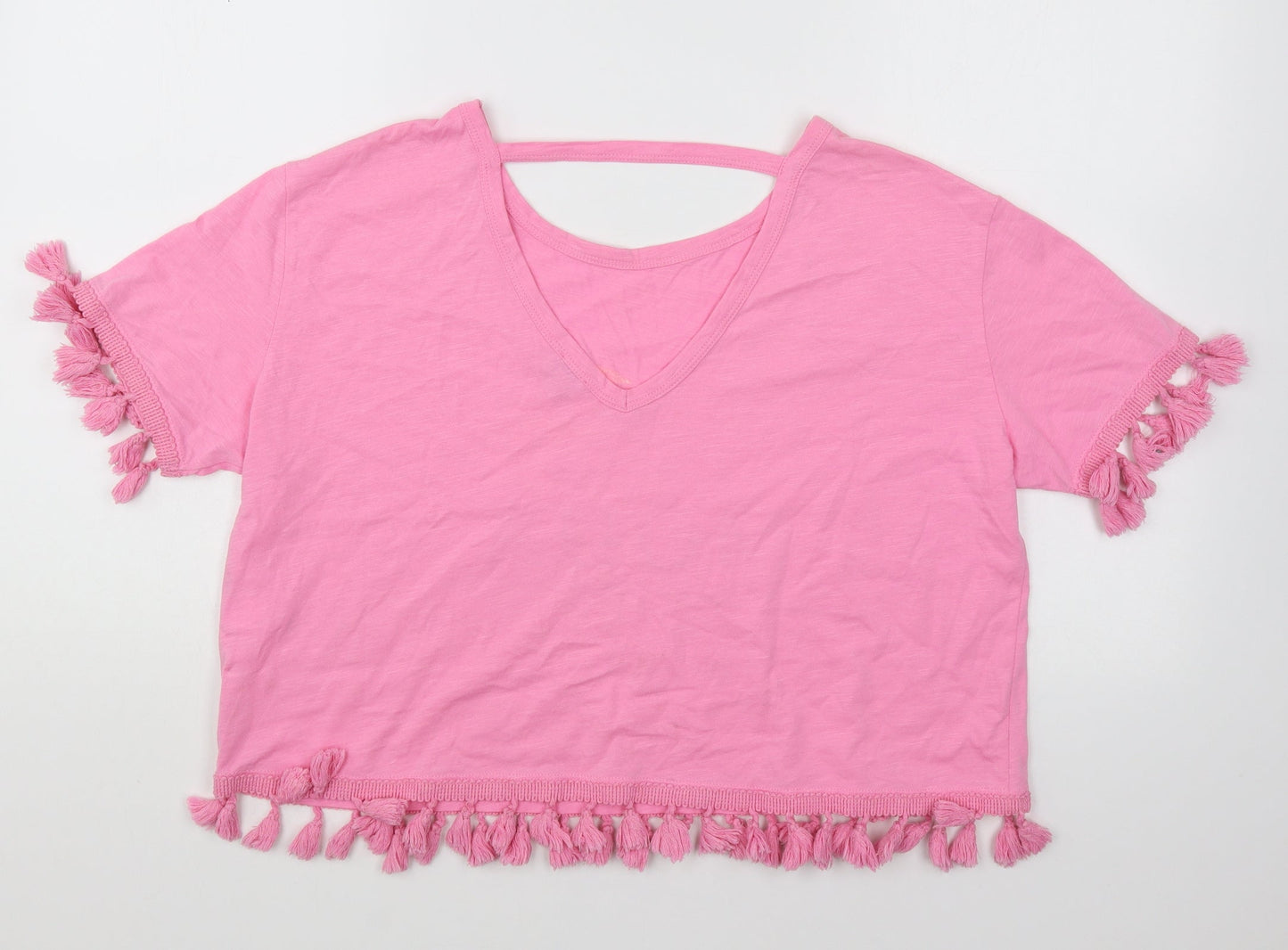 River Island Womens Pink Cotton Cropped T-Shirt Size 8 Round Neck - Alla Moda