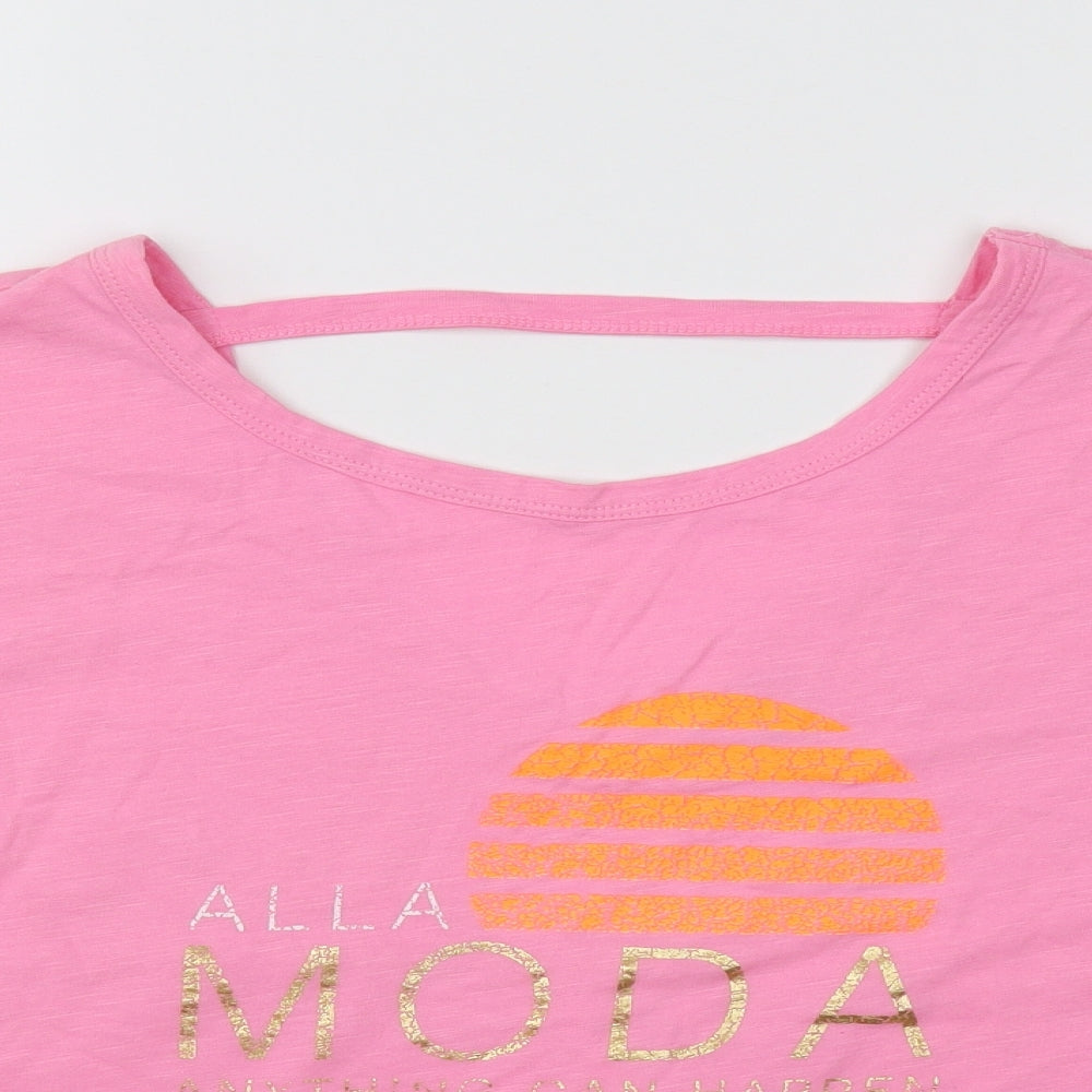 River Island Womens Pink Cotton Cropped T-Shirt Size 8 Round Neck - Alla Moda