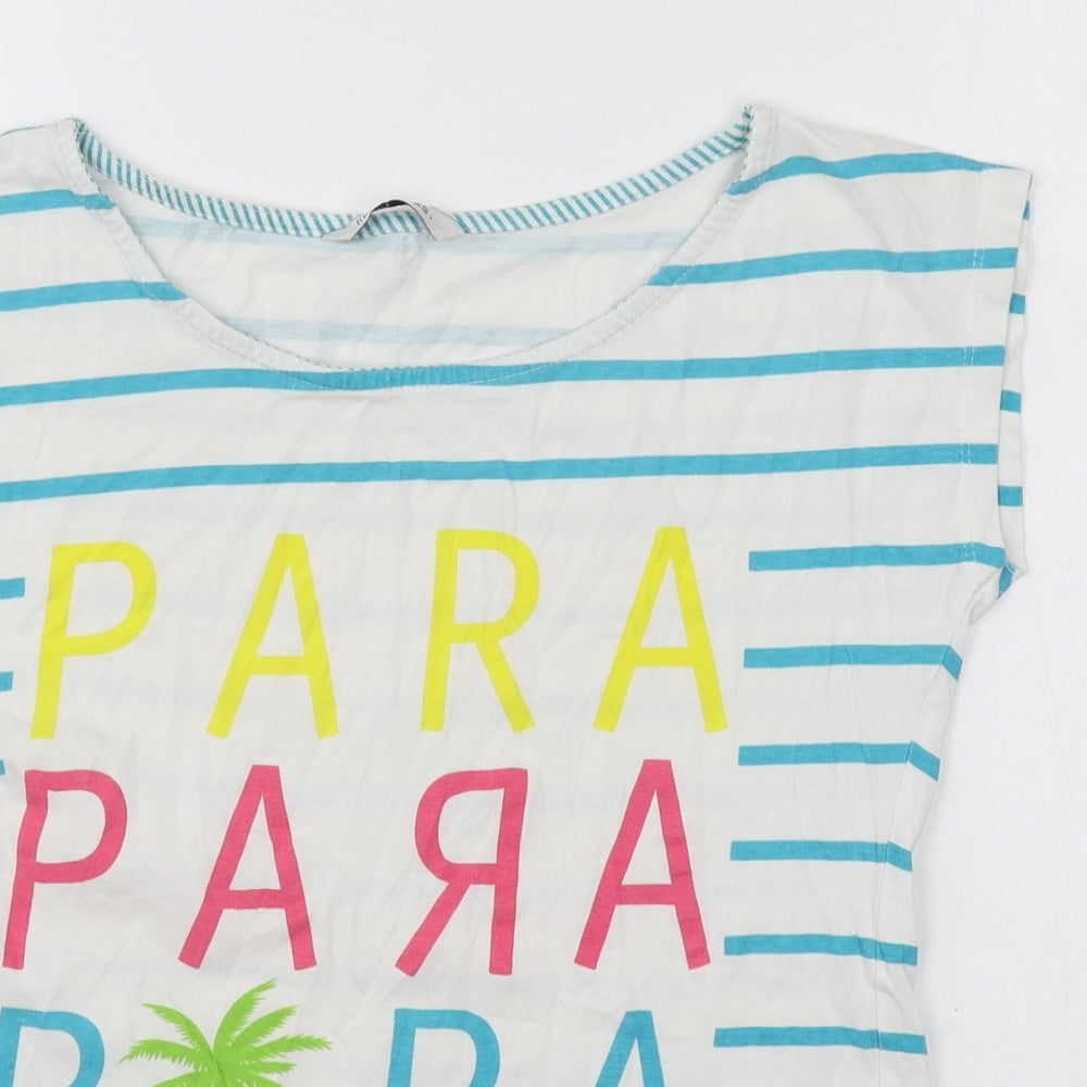 House Womens White Striped Cotton Basic T-Shirt Size XS Round Neck - Paradise