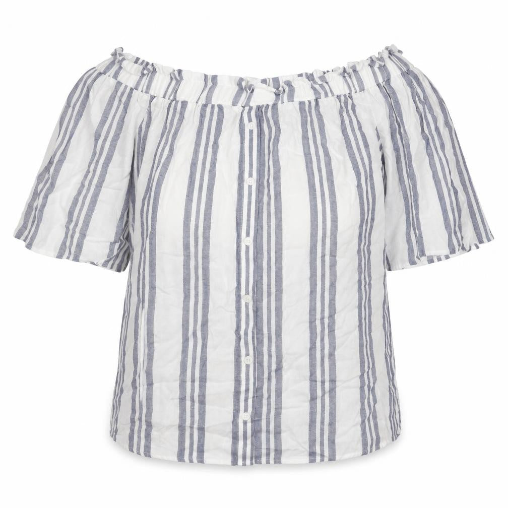 F&F Womens White Striped Cotton Basic Blouse Size 8 Boat Neck