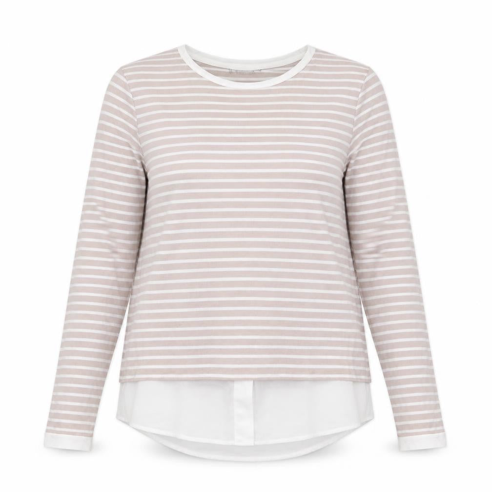 Fransa Womens Beige Striped Viscose Basic T-Shirt Size XS Round Neck