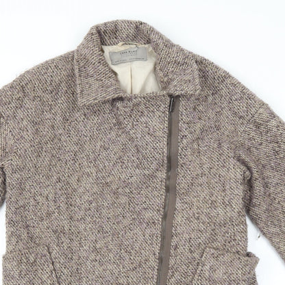 Zara Womens Brown Overcoat Coat Size S Zip