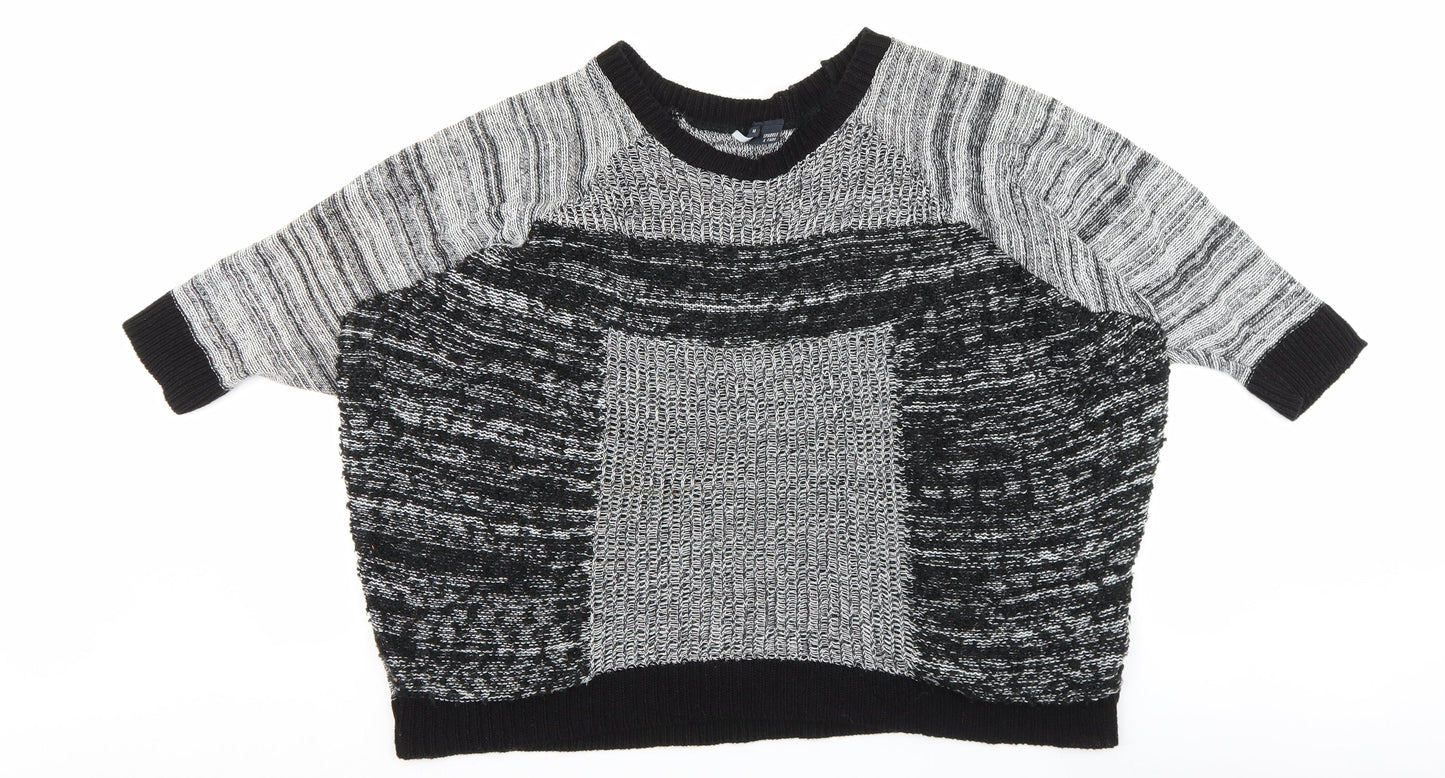 Sparkle & Fade Womens Grey Round Neck Geometric Polyester Pullover Jumper Size M