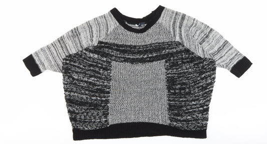 Sparkle & Fade Womens Grey Round Neck Geometric Polyester Pullover Jumper Size M