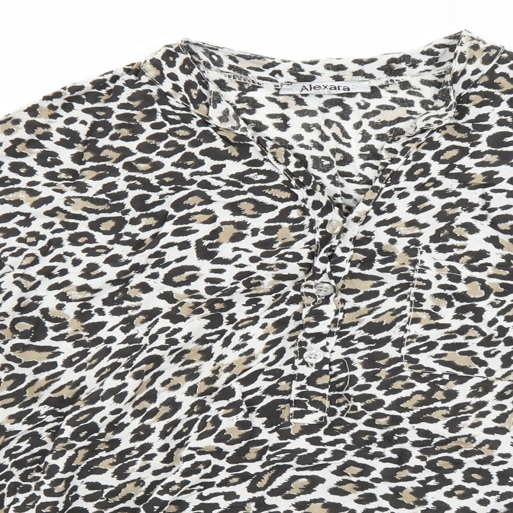 Alexara Womens Brown Animal Print Viscose Basic Blouse Size L V-Neck - Leopard Print