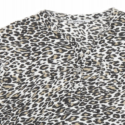 Alexara Womens Brown Animal Print Viscose Basic Blouse Size L V-Neck - Leopard Print