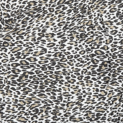 Alexara Womens Brown Animal Print Viscose Basic Blouse Size L V-Neck - Leopard Print