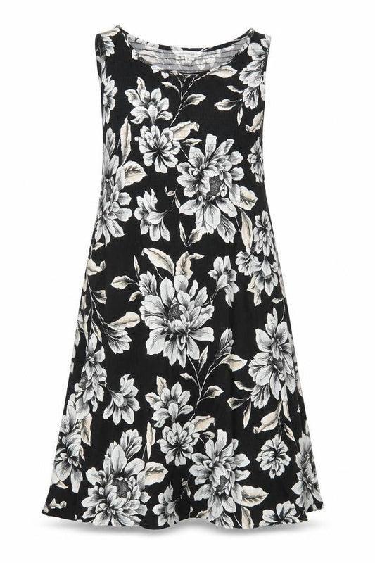 Croft & Barrow Womens Black Floral 100% Cotton A-Line Size M Boat Neck Pullover