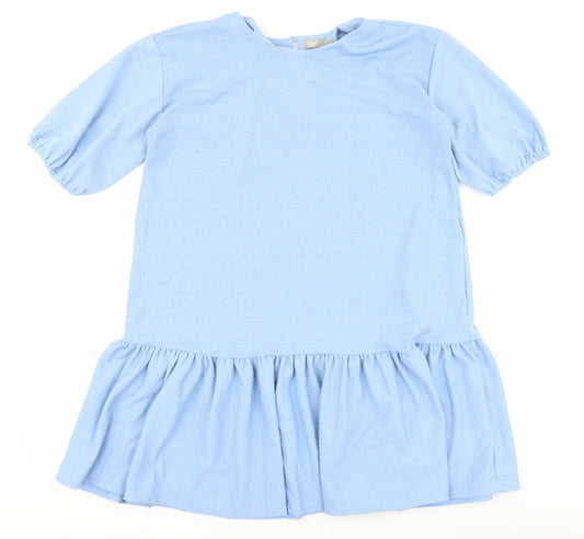 ASOS Womens Blue Polyester A-Line Size 10 Round Neck Button