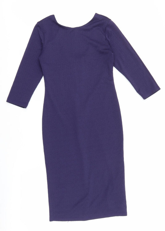 Warehouse Womens Blue Viscose Pencil Dress Size 10 Boat Neck Zip
