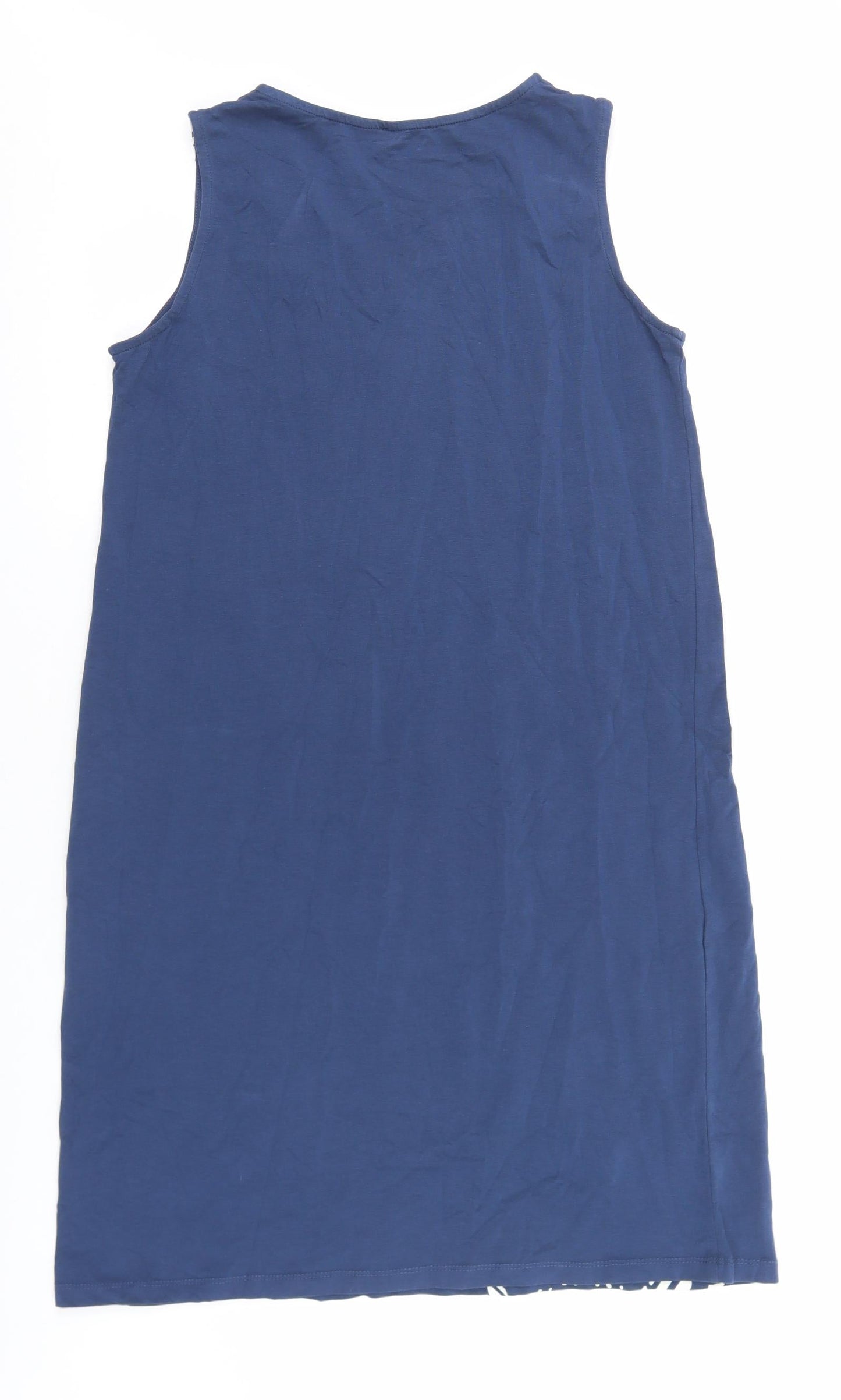 Ikiler Womens Blue Geometric 100% Cotton Shift Size L V-Neck Pullover