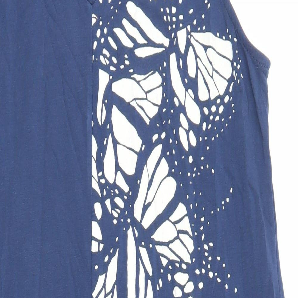 Ikiler Womens Blue Geometric 100% Cotton Shift Size L V-Neck Pullover