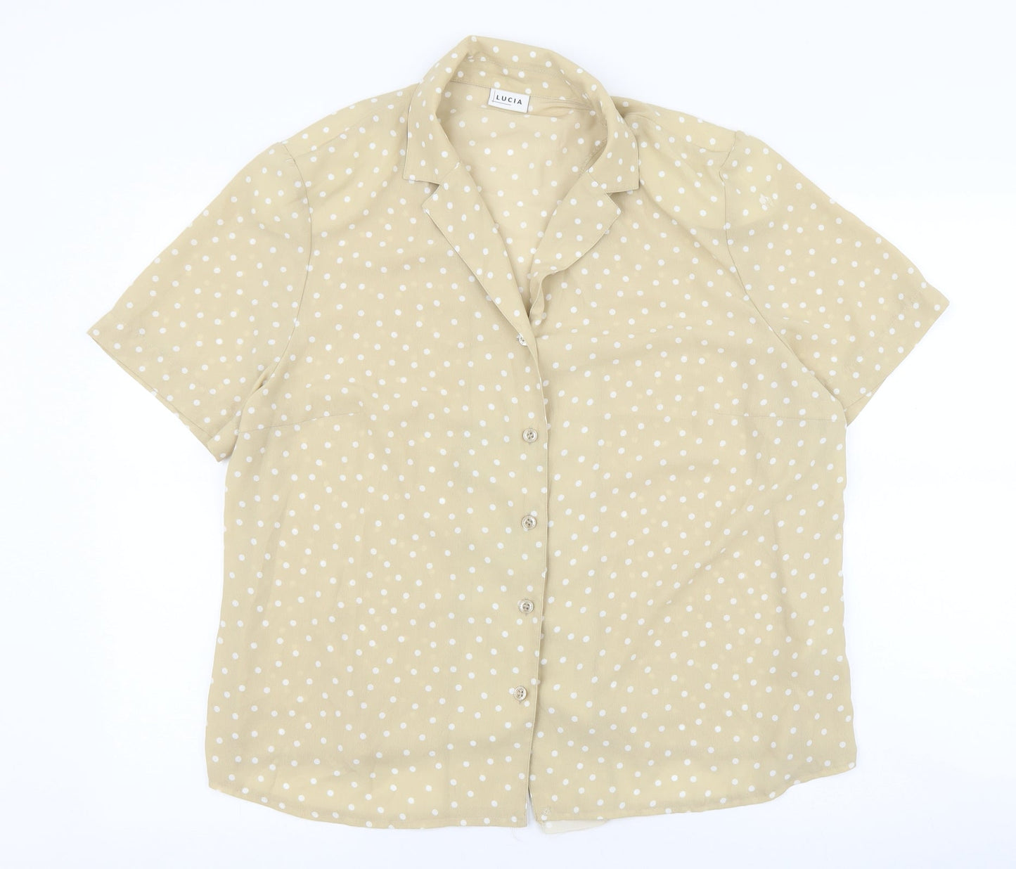 LUCIA Womens Beige Polka Dot Polyester Basic Button-Up Size 20 V-Neck