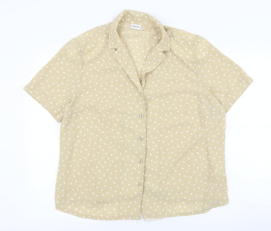 LUCIA Womens Beige Polka Dot Polyester Basic Button-Up Size 20 V-Neck