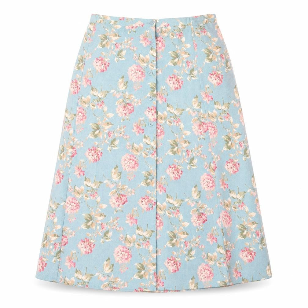Lee David Womens Blue Floral Polyester A-Line Skirt Size 35 in Button