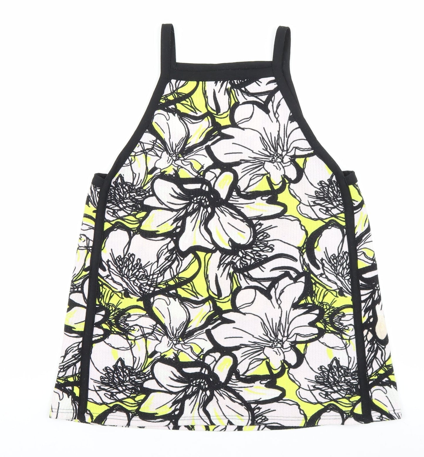 River Island Womens Black Floral Polyester Basic Tank Size 14 Square Neck
